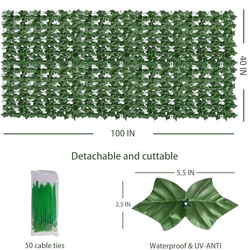Artificial Ivy Privacy Fence Wall Screen 40x120 in UV-Anti Faux Greenery Backdrop U1001