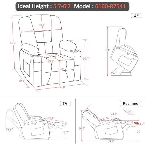 MCombo Small Power Lift Recliner Chair with Massage and Heat, Faux Leather, Dark Brown E441