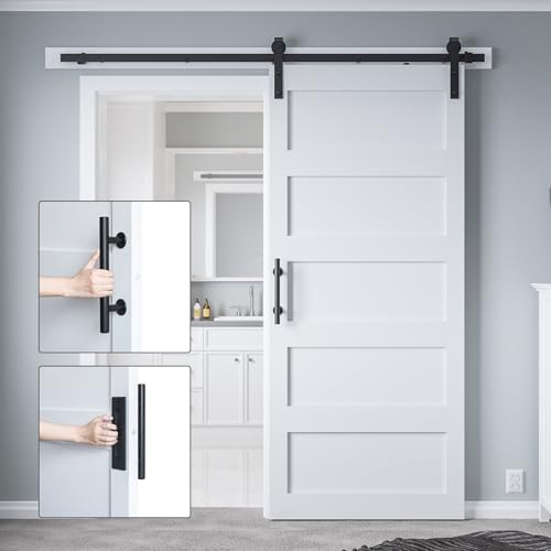 White 5-Panel Solid Sliding Barn Door with Hardware Kit W109