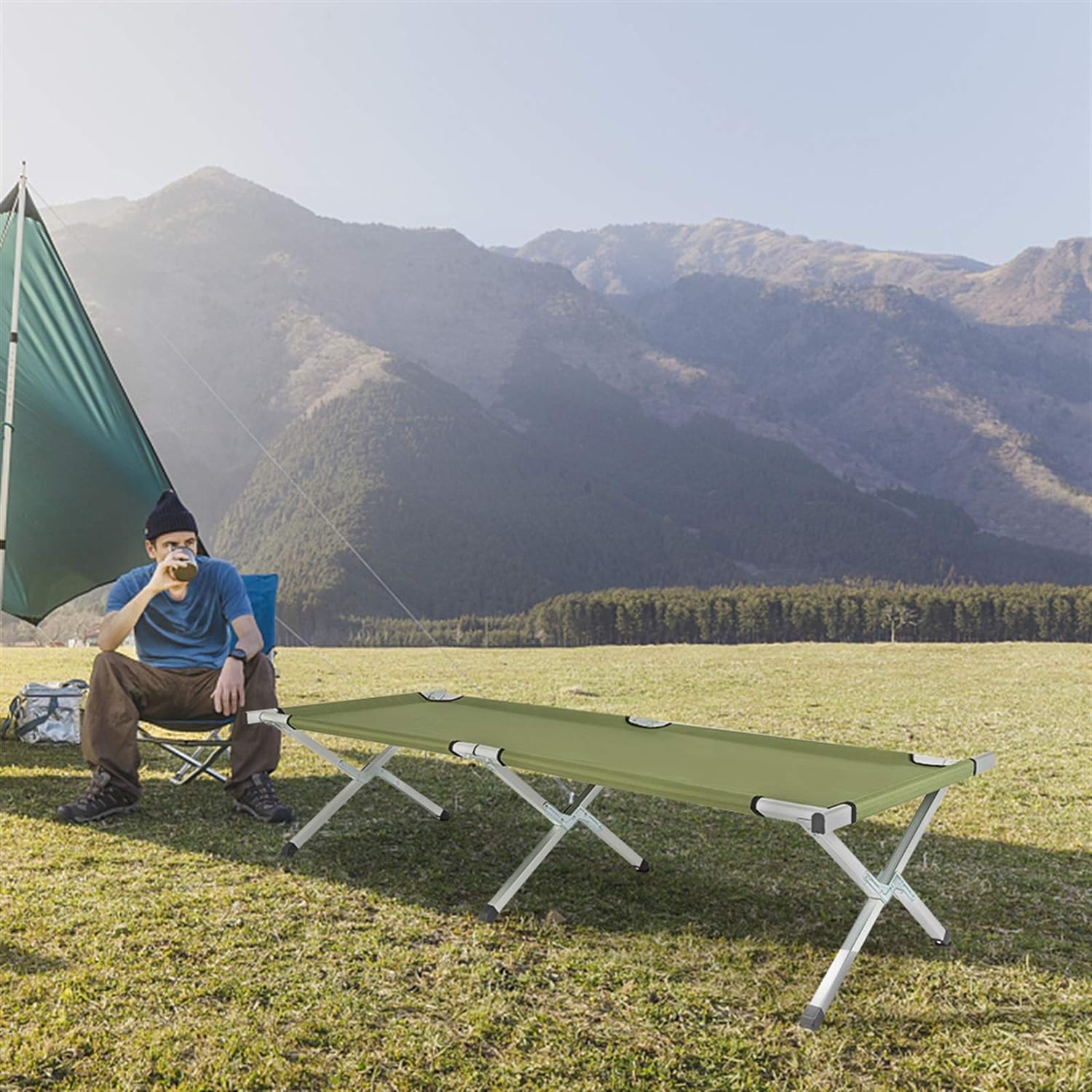 Portable Military Camping Cot with Carrying Bag, Foldable Sleeping Cot for Adults, Army Green E665