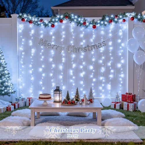 JMEXSUSS 200 LED Christmas Curtain Lights, Warm White, Battery & USB Powered W573