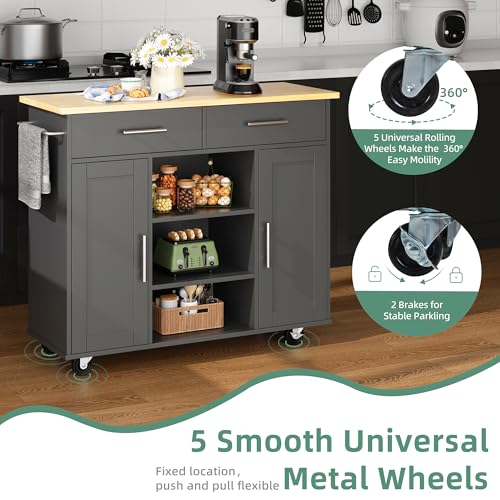 Shintenchi Kitchen Island with Drop Leaf, Rolling Cart with Storage, White T972