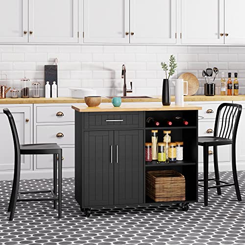 Shintenchi Kitchen Island with Drop Leaf, Rolling Cart with Storage, White T972