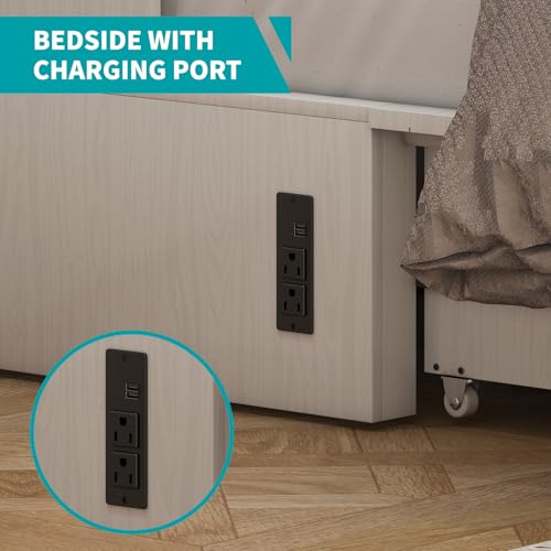 BALUS Murphy Cabinet Bed Queen with Charging Station, Tri-fold Memory Mattress, Storage Drawers, White Y6917