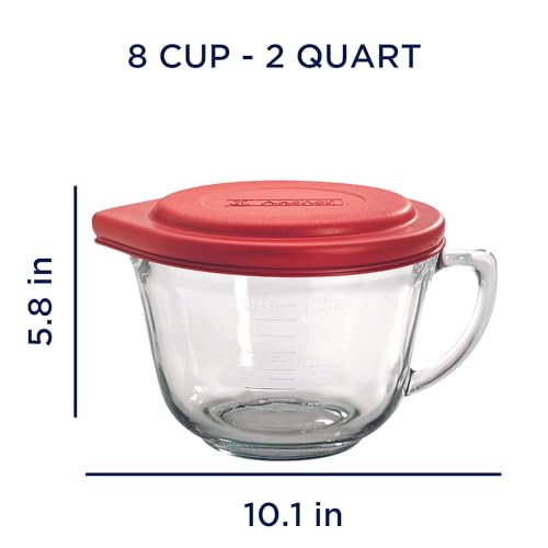 Anchor Hocking 2 Quart Glass Mixing Bowl with Red Lid D1203