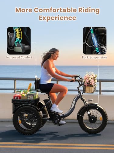 Electric Trike for Adults 960W Peak 36V 15AH Battery 20" Fat Tire with Rear Basket V89083