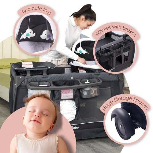 Pamo Babe Playard Deluxe Nursery Center, Foldable Playpen for Baby & Toddler, Grey I32198