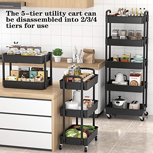 Sywhitta 3-Tier Plastic Rolling Utility Cart with Handle, Black F220270
