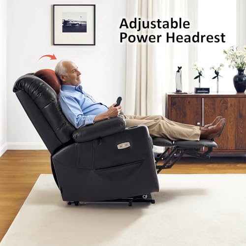 MCombo Large Triple Motor Power Lift Recliner Chair with Massage and Dual Heating, Faux Leather, Dark Brown X979