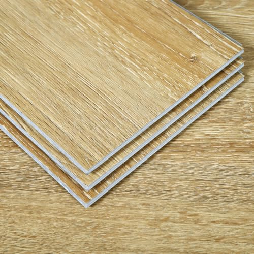 Interlocking Vinyl Flooring Planks 36" X 6", 14 Planks Covers 21 Sq.Ft Per Box, Brown or Grey, 5mm Thick DIY Easy Snap Lock Together Oak Wood Grain Luxury Vinyl Flooring for Home