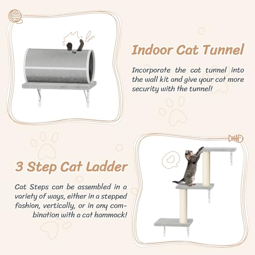 NUNU LAB Wall Mounted Cat Furniture, 7 Pcs Cat Wall Shelves with House, Gray T582052