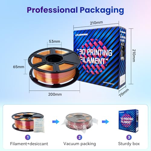 FLASHFORGE Silk PLA 3D Printer Filament 1.75mm 1KG, Multicolored Gradient V83097