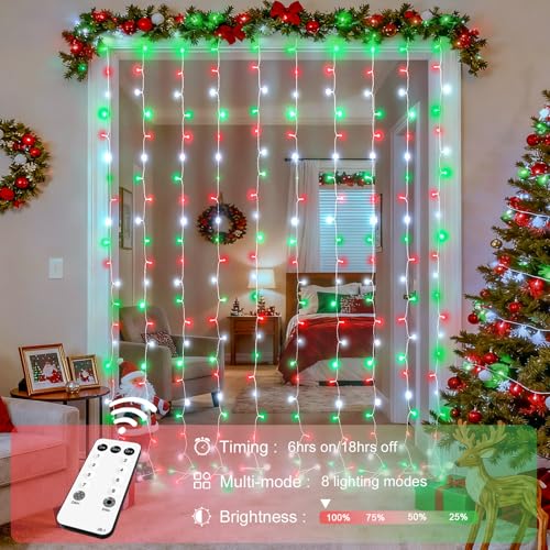 JMEXSUSS 300 LED Remote Control Christmas Curtain Lights, Warm White V64841