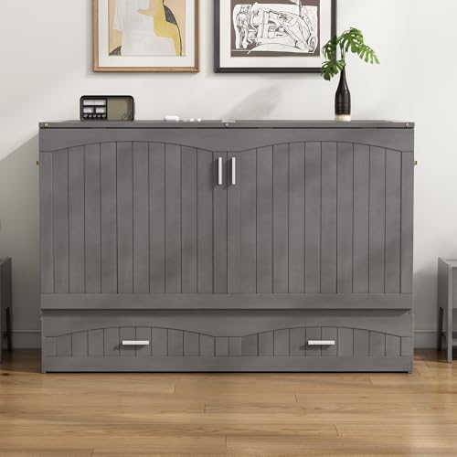 Ball & Cast Murphy Bed Queen Size Wall Chest with Charging Station and Storage Drawer, Gray J8503