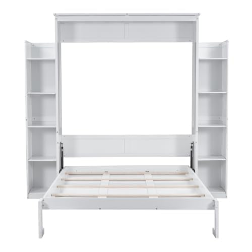 Queen Size Murphy Bed with Desk & Charging Station, White K505073
