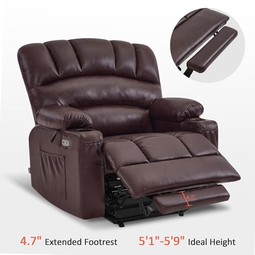 MCombo Oversized Power Lift Recliner Chair for Elderly with Heat and Massage, Faux Leather, Dark Brown N537