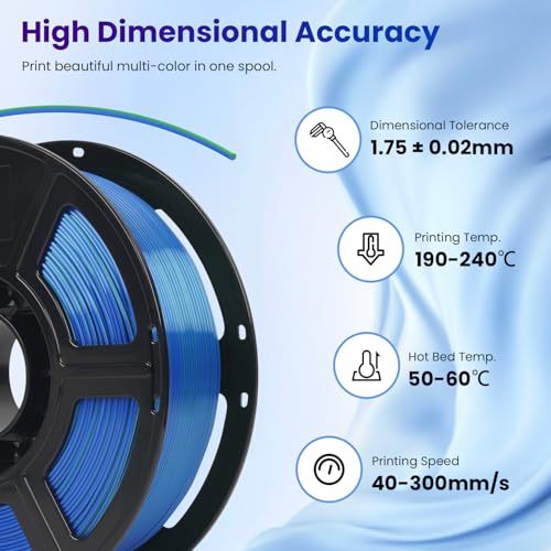 FLASHFORGE Silk PLA 3D Printer Filament 1.75mm 1KG, Multicolored Gradient V83097