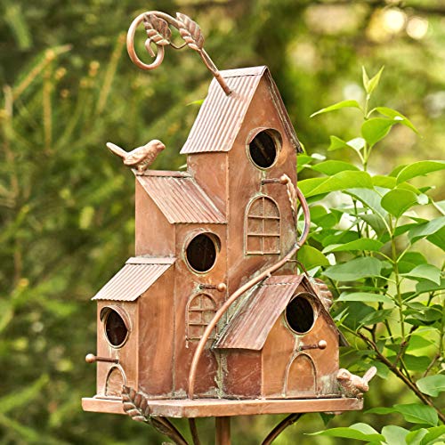 Large Copper Multi-Birdhouse Stakes for 4 Bird Families A740