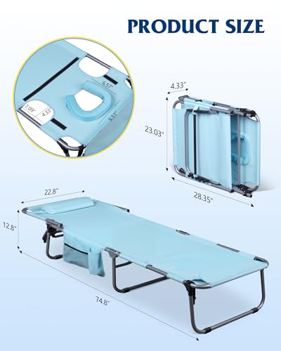 WLIVE Military Camping Cot, Portable Folding Cot with Carry Bag, Supports 300 Lbs, Silver Greige R758042
