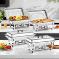 Chafing Dish Buffet Set - 4 Pack, 8 Quart Stainless Steel Chafer Buffet Servers and Warmers Set with Folding Frame for Weddings, Parties, Banquets, and Catering Eventst