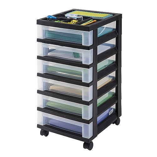 IRIS USA Plastic 10-Drawer Rolling Storage Cart with Wheels, Black/Clear T4065