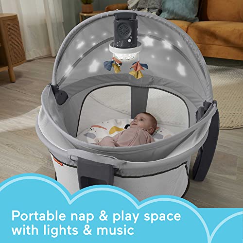 Fisher-Price Portable Baby Bassinet Deluxe On-The-Go Projection Dome with Lights Music & Canopy U962230