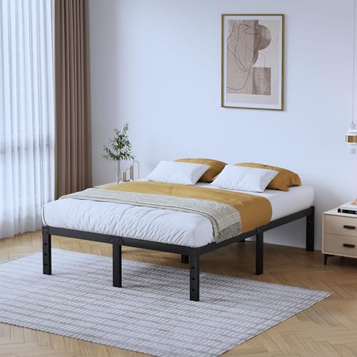 Full Metal Bed Frame 14 Inch Tall Heavy Duty Black Steel Slats Platform J736200