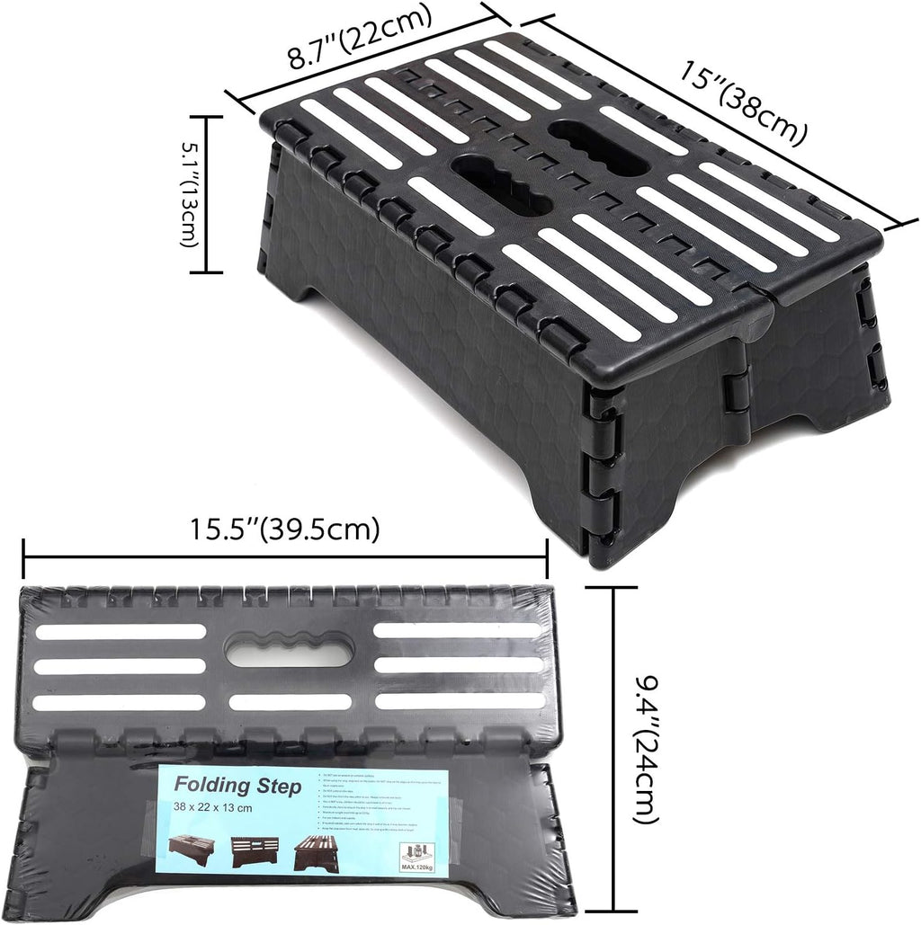 Portable Folding Step Stool, 5 inch Anti-Skid, Holds 300 lbs, Black J45318
