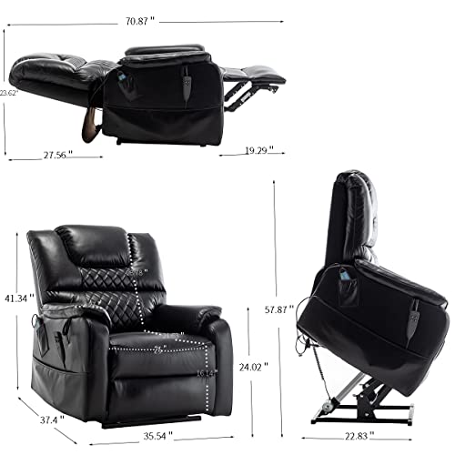 JULYFOX Lift Chair Lay Flat 400lbs Electric Recliner with Massage and Heat, PU Leather, Yellow B71450