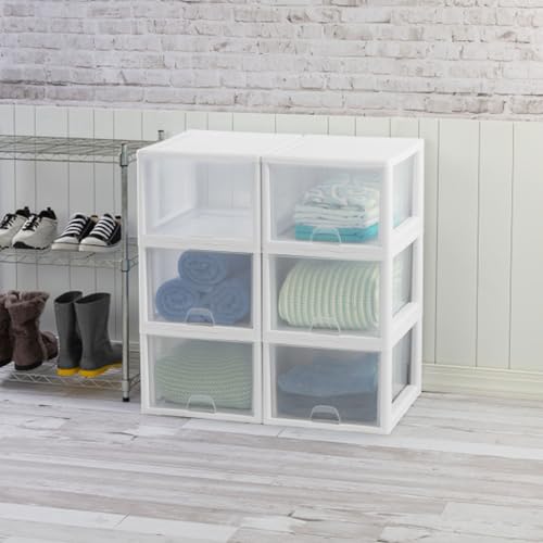 Sterilite 4-Pack 27 Quart Stacking Drawer, Clear Storage Organizer with White Frame M965