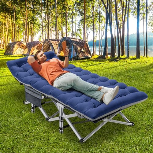 ABORON Folding Camping Cot with Mat for Adults, Heavy Duty Outdoor Bed with Carry Bag C211720