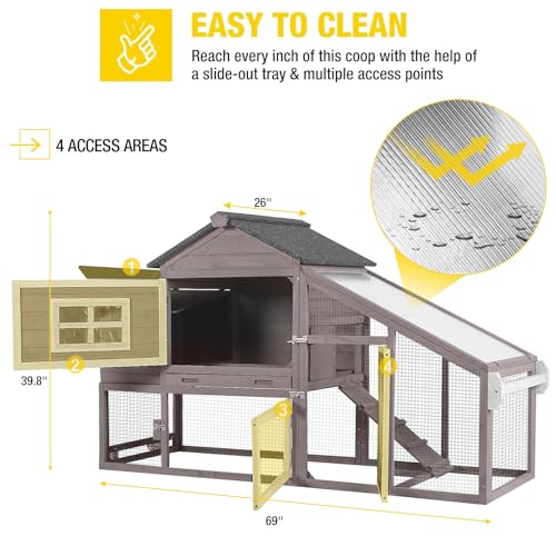 Aivituvin Chicken Coop Outdoor with Wheels, Wooden Hen House with Run T61910