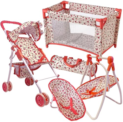 Deluxe Baby Doll Stroller with Crib Furniture Playset for 18" Dolls - Pink B688