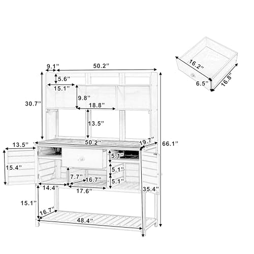 Outdoor Wooden Potting Bench Table with Drawers and Storage Shelves C672480
