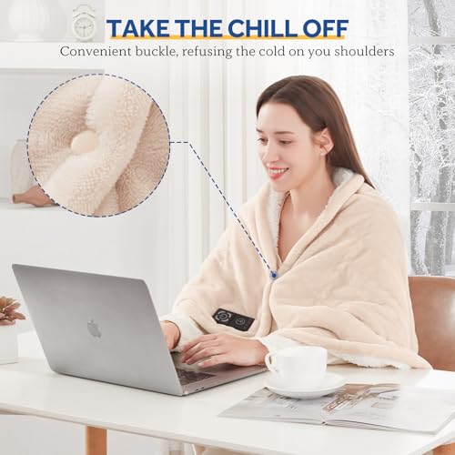 SEALY Heated Blanket Throw, Reversible Flannel to Sherpa, 4 Heat Levels, 50x60 in, Beige N152