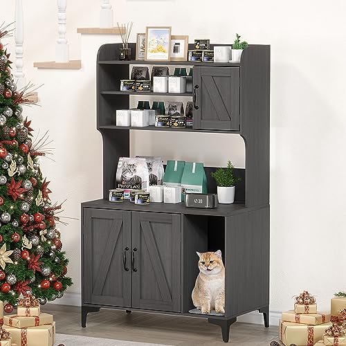 Cat Litter Box Furniture with Shelf Storage, Grey M3162