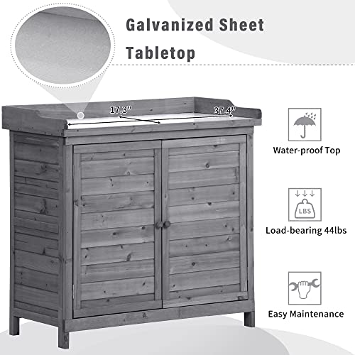 Polibi 39" Potting Bench Table, Outdoor Wooden Workstation with Storage Cabinet A50563