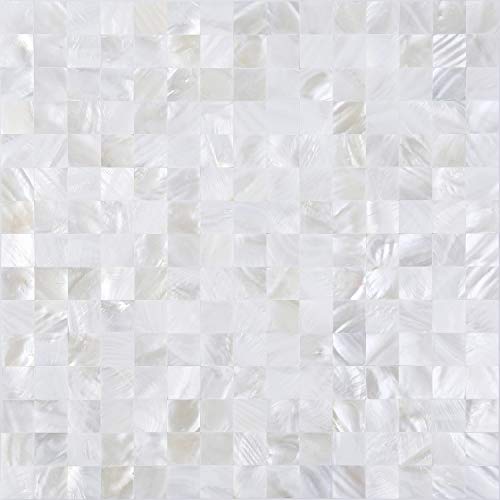 Peel and Stick Tile Backsplash 6PCS Mother of Pearl Shell Mosaic Stick on Decor for Kitchen Living Room Bathroom (Ivory White)