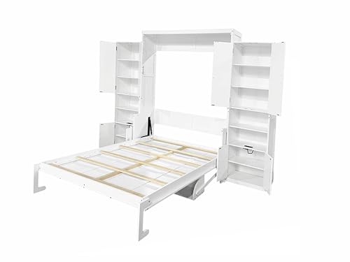 Queen Size Murphy Bed with Desk & Charging Station, White K505073