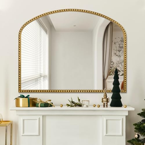 Large Arch Wall Mirror 28x36, Beaded Frame, Antique Gold Y282