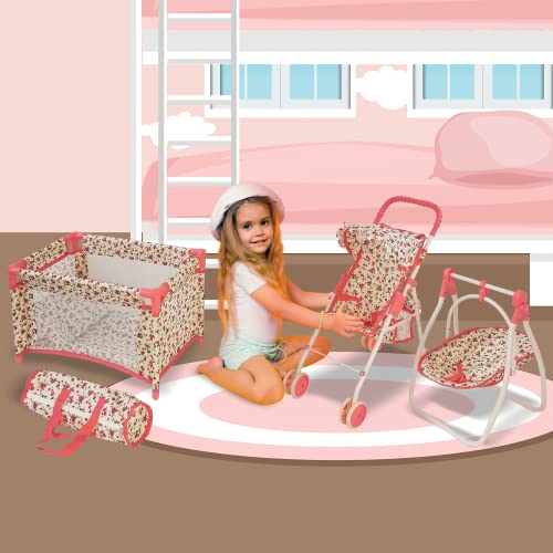 Deluxe Baby Doll Stroller with Crib Furniture Playset for 18" Dolls - Pink B688