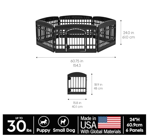 IRIS USA 34" 8-Panel Dog Playpen with Door, Black N326