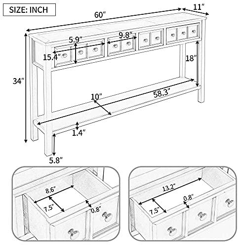 YUNLife Sideboard Console Table with 2 Drawers and Bottom Shelf O3573