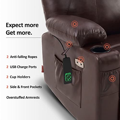 MCombo Dual Motor Power Lift Recliner Chair for Elderly with Heat and Massage, Faux Leather, Black R7957