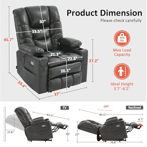 MCombo Large Triple Motor Power Lift Recliner Chair with Massage and Dual Heating, Faux Leather, Dark Brown X979