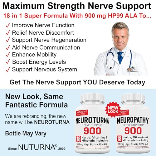Neuropathy Support Supplement with 900 mg Alpha Lipoic Acid - Nerve Formula for Feet Hands Fingers Legs - 180 Capsules X2526