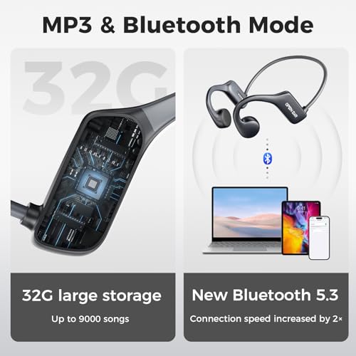 Bone Conduction Headphones Bluetooth 5.3, Waterproof MP3 32G for Swimming J979447