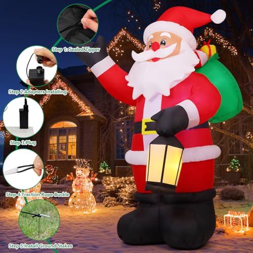 COMIN 8 FT Christmas Inflatables Outdoor Waving Santa Claus with LEDs V955