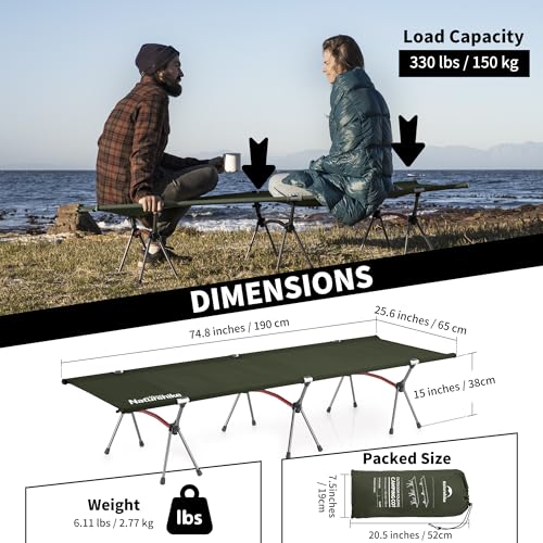 Naturehike ArmyWild Folding Camping Cot, Height Adjustable Ultralight Portable Bed U237