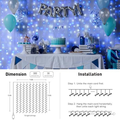 JMEXSUSS 300 LED Remote Control Christmas Curtain Lights, Warm White V64841